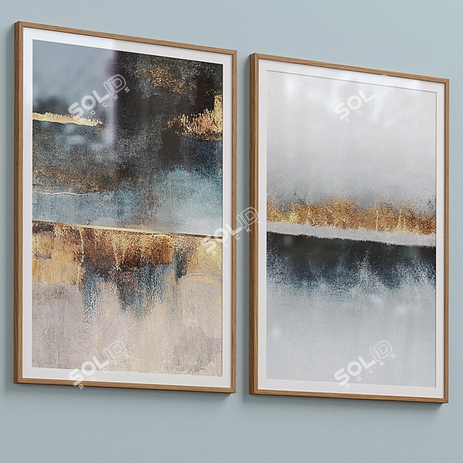 Abstract Black & Gold Framed Print Set 3D model image 2