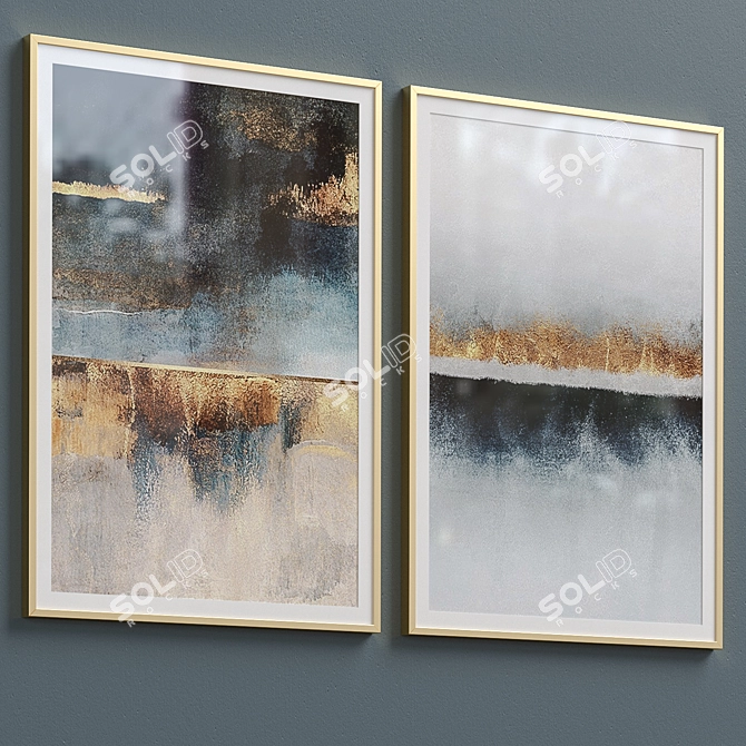 Abstract Black & Gold Framed Print Set 3D model image 3