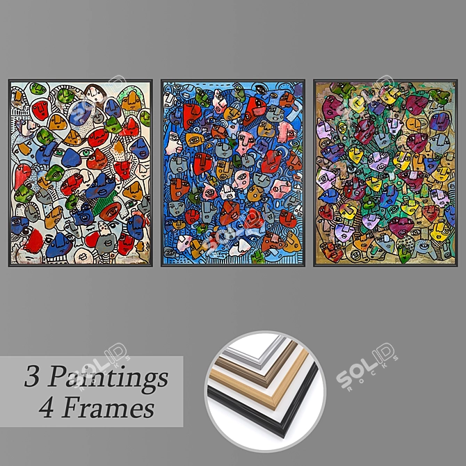 Versatile Wall Art Set | 3 Paintings & 4 Frame Options 3D model image 1