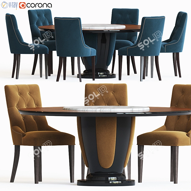 Kong Dining Table and Preston Chair Set 3D model image 1