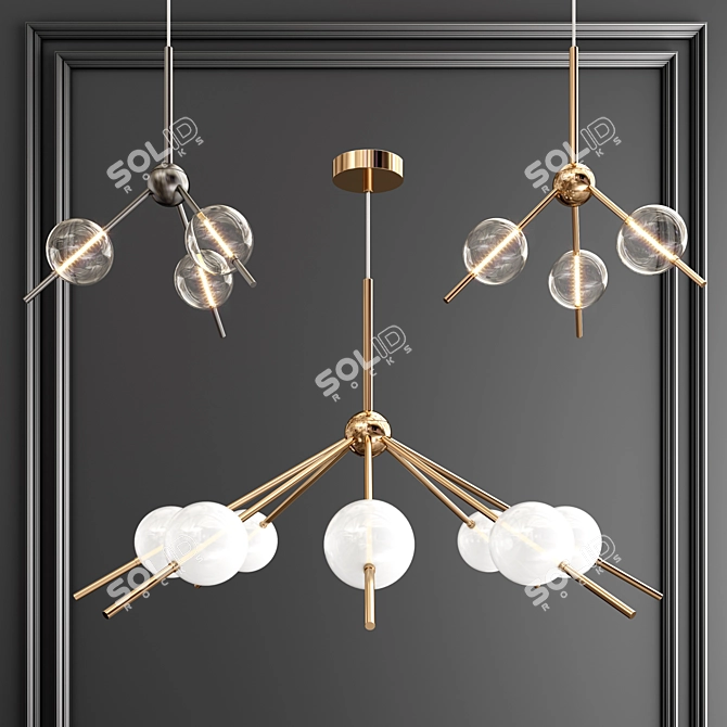 Sleek Metal Glass Chandelier 3D model image 1