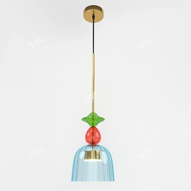 Modern Brass Pendant Light with Blue Glass Shade 3D model image 1