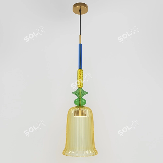 Modern Brass Pendant Light with Yellow Glass Shade 3D model image 1