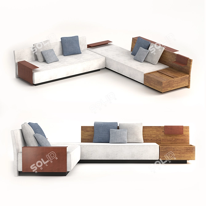 Modern Wood-backed Sofa+ in Fabric 3D model image 6