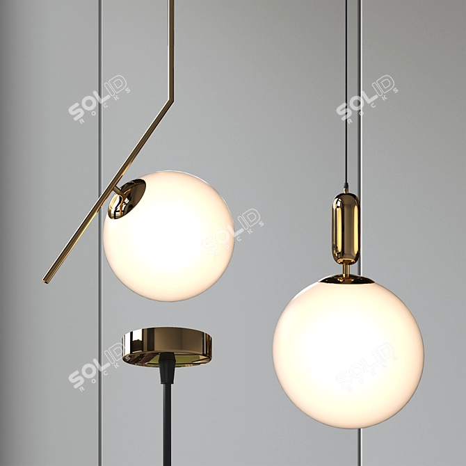 Golden Metal Pendant Lamp 3D model image 2