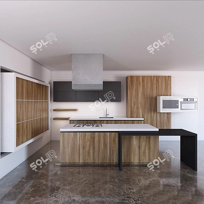 Sleek Kitchen Set 3D model image 3