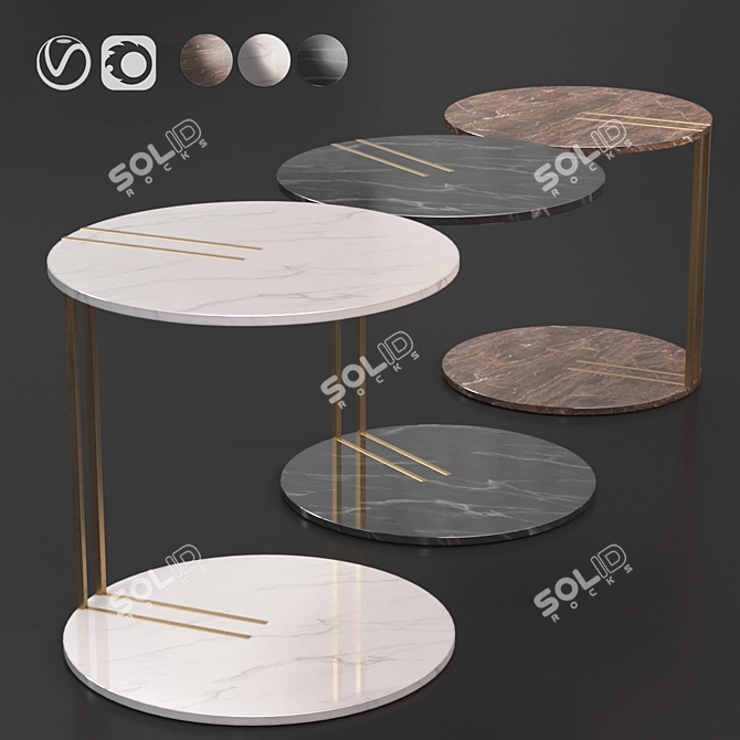 Italian Ston and Gold Coffee Tables 3D model image 1