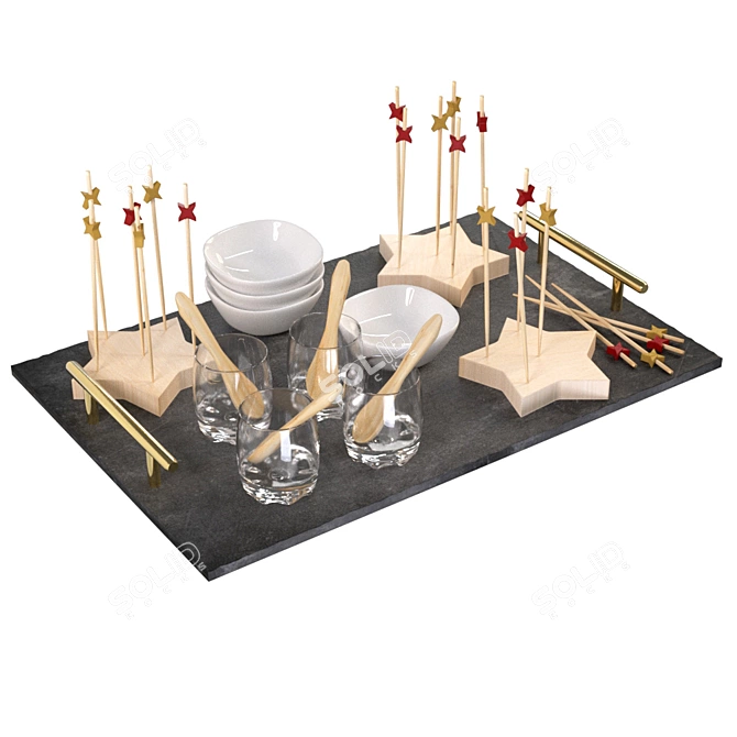 Elegant 34-Piece Aperitif Set 3D model image 1