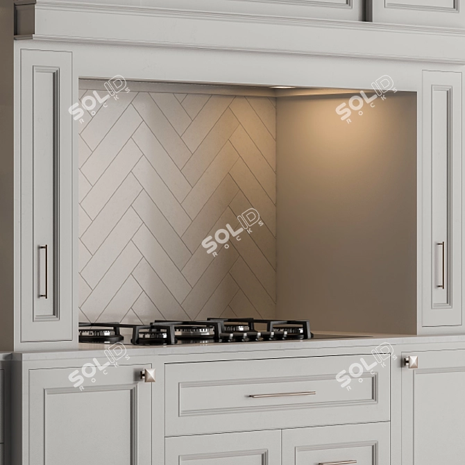 Elegant White Kitchen Set 3D model image 2