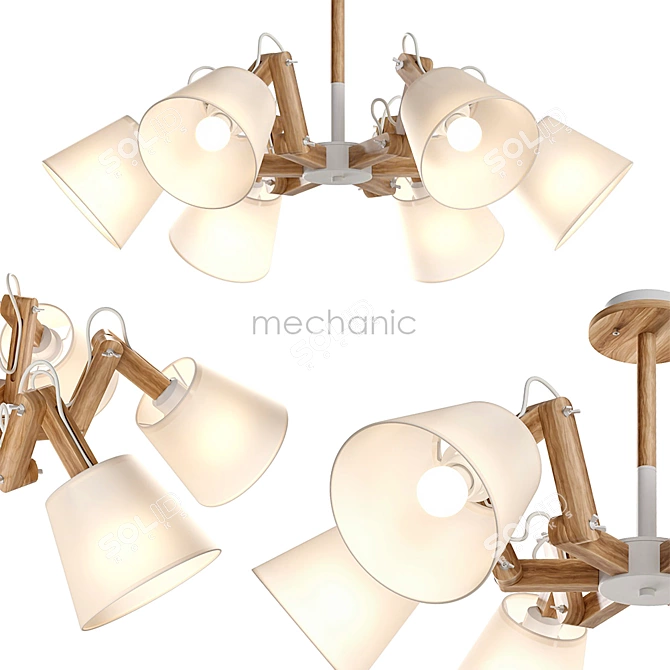 Mechanic 6-Lamp Designer Pendant 3D model image 1