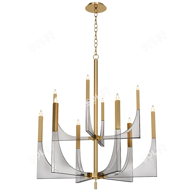 Elegant Acrylic & Brass Chandelier 3D model image 2