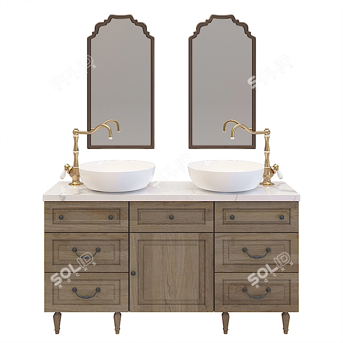 Modern Cabinet with Sinks & Mirrors 3D model image 1