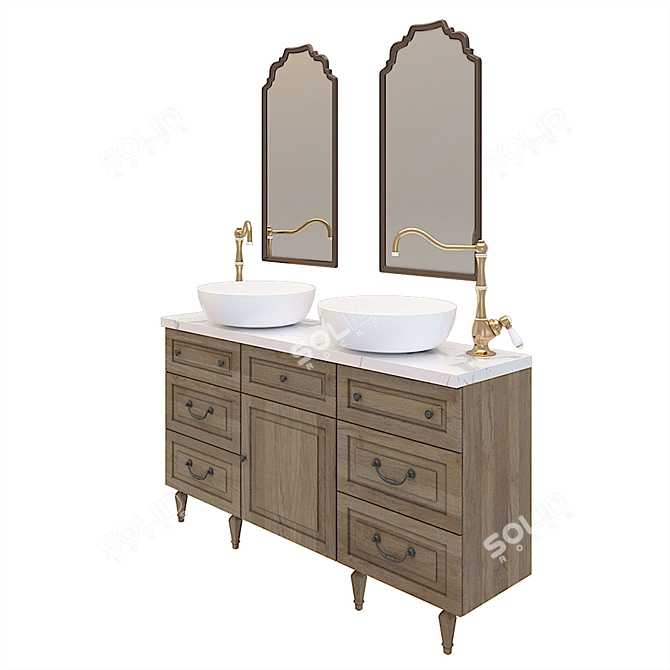 Modern Cabinet with Sinks & Mirrors 3D model image 3