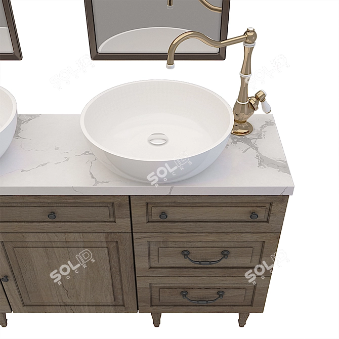 Modern Cabinet with Sinks & Mirrors 3D model image 4