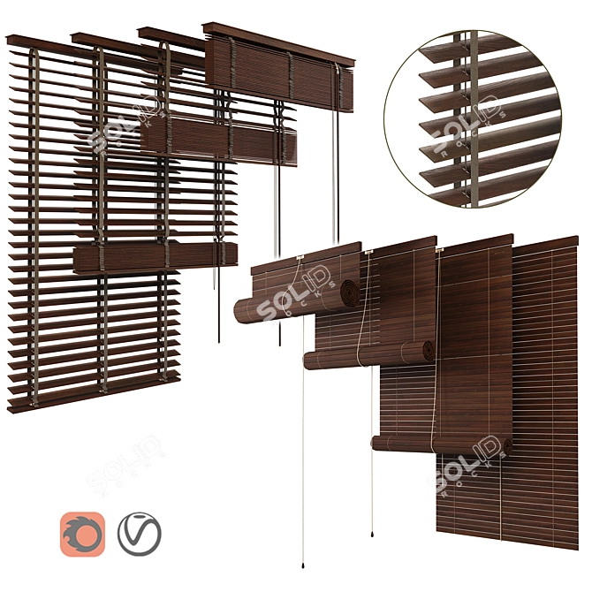 Title: Elegant Wood Blinds Collection 3D model image 1