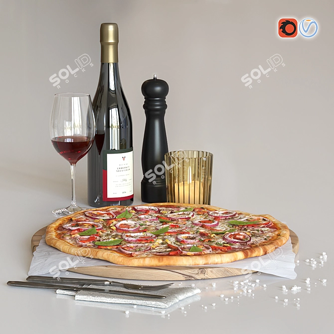 Delicious Pairing: Pizza & Wine 3D model image 1