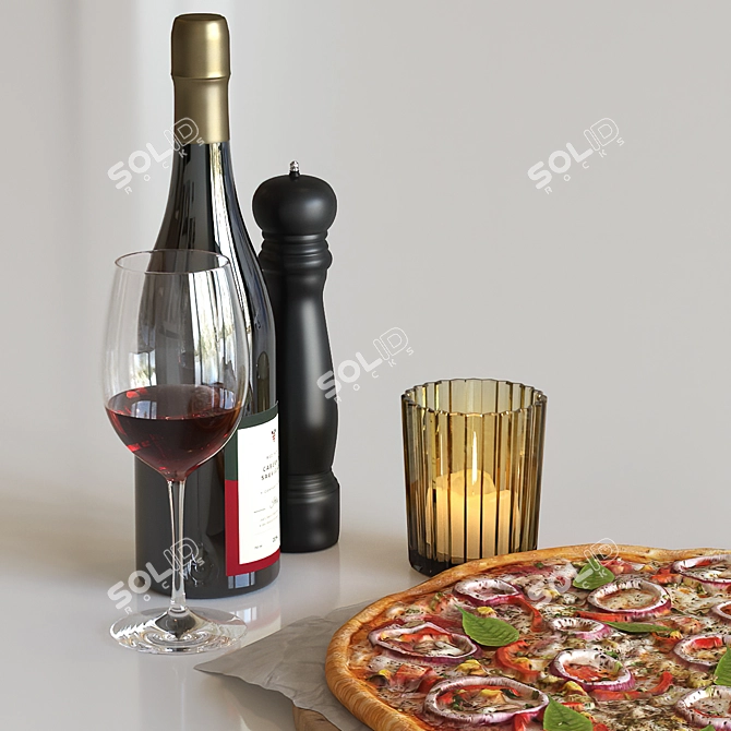 Delicious Pairing: Pizza & Wine 3D model image 2