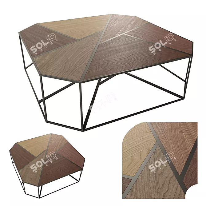 Metal and Wood Coffee Table 3D model image 1