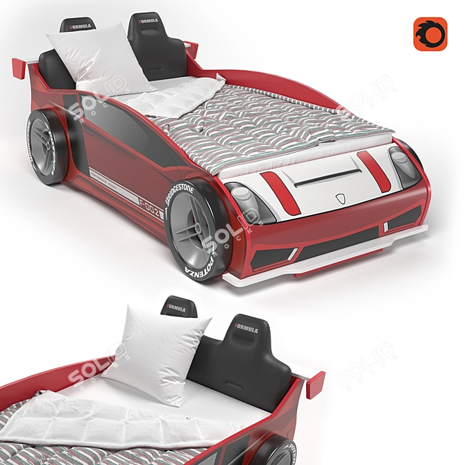 Formula Teen Car Bed with Underbed Storage 3D model image 1