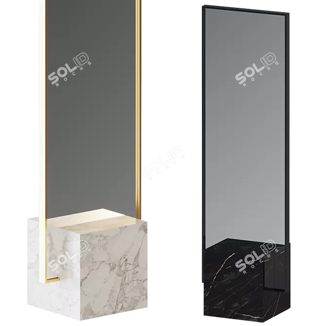 Marble Cube Brass Mirror Stand 3D model image 1