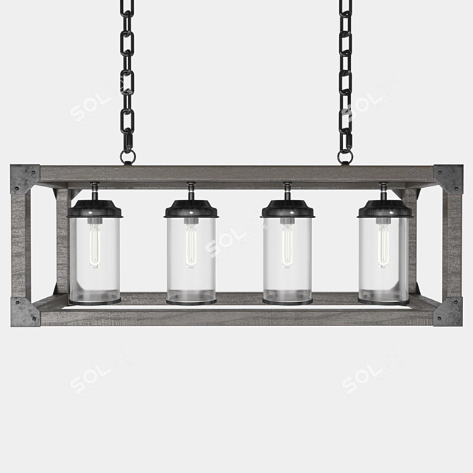 Sleek Rectangle Pendant Chandelier 3D model image 2