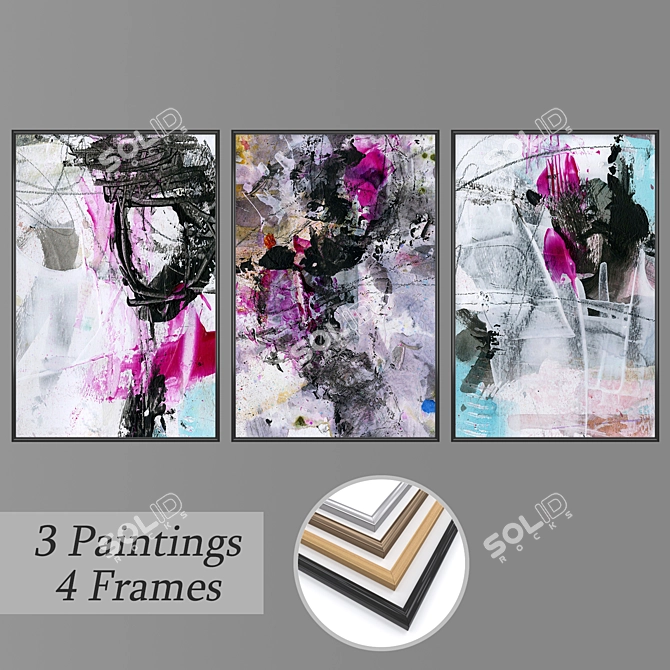 Stylish Wall Art Set with Frames 3D model image 1