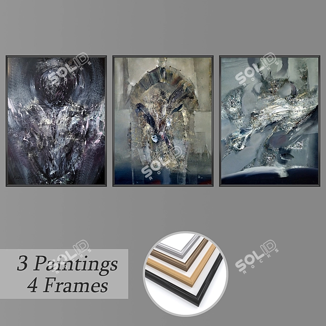 Artistic Set: 3 Paintings & 4 Frame Options 3D model image 1