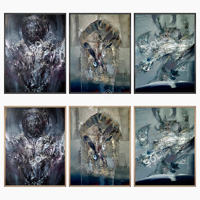 Artistic Set: 3 Paintings & 4 Frame Options 3D model image 2