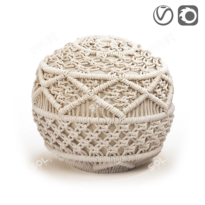 Elegant Macramé Pouf: Lambi 3D model image 1