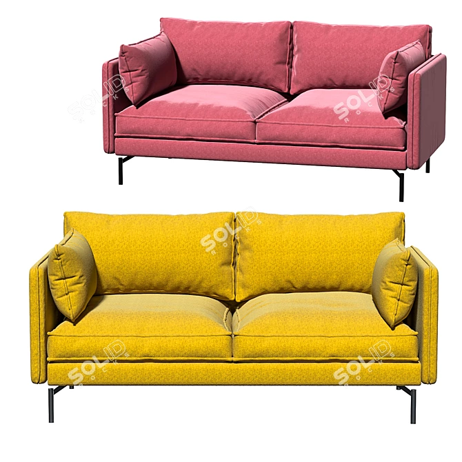 Elegant Velvet Sofa with Black Metal Legs 3D model image 2