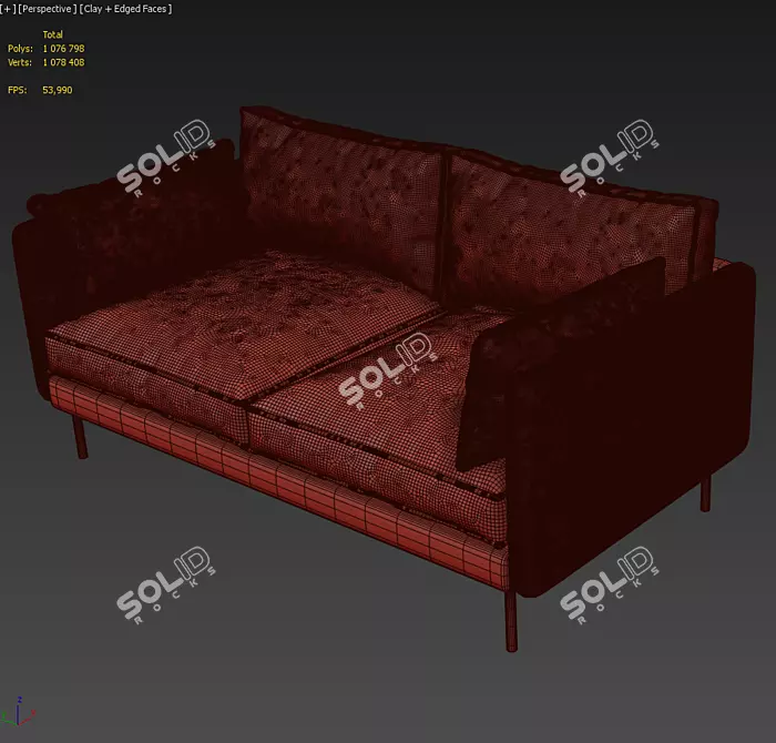 Elegant Velvet Sofa with Black Metal Legs 3D model image 3