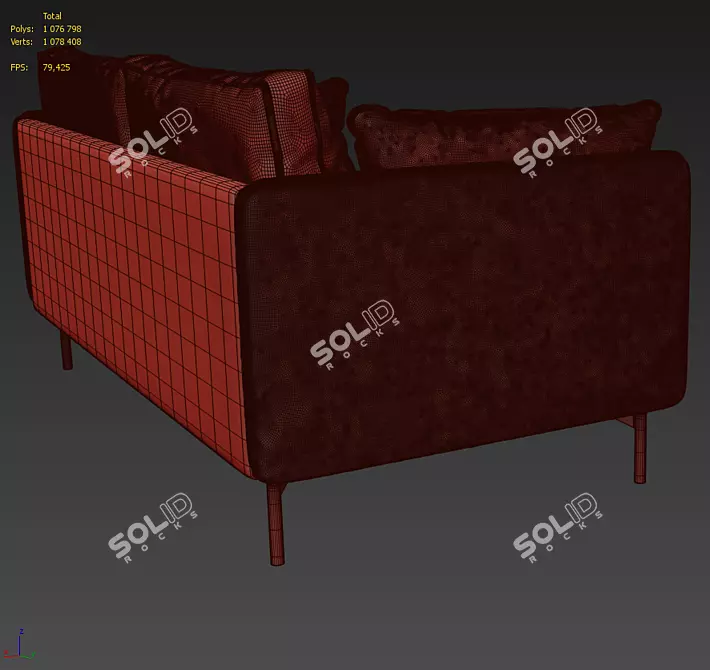 Elegant Velvet Sofa with Black Metal Legs 3D model image 4