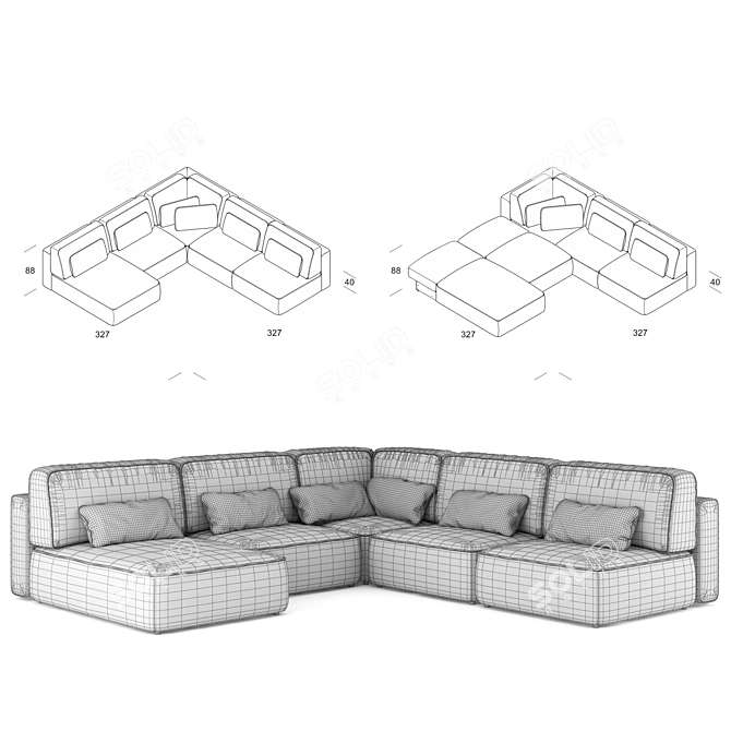 Modern Sectional Sofa Moon 3D model image 3