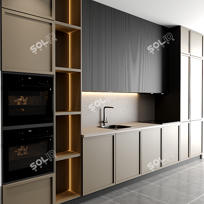 Modern Modular Kitchen Set 3D model image 2