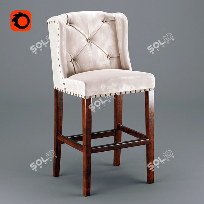 Velvet Gray-Brown Bar Stool 3D model image 1