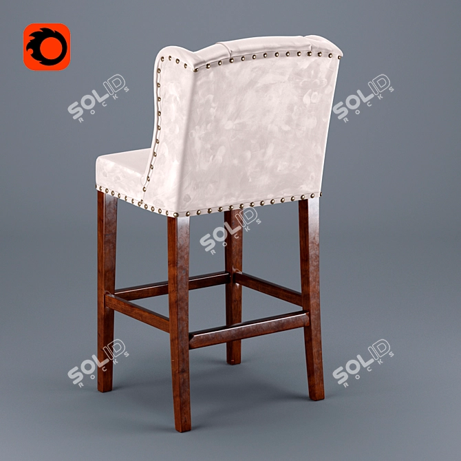 Velvet Gray-Brown Bar Stool 3D model image 2