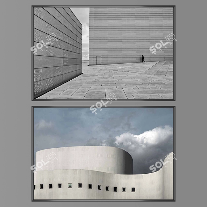 Modern Art Set: 2 Paintings & 4 Frame Options 3D model image 1