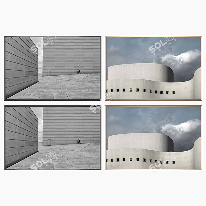 Modern Art Set: 2 Paintings & 4 Frame Options 3D model image 2