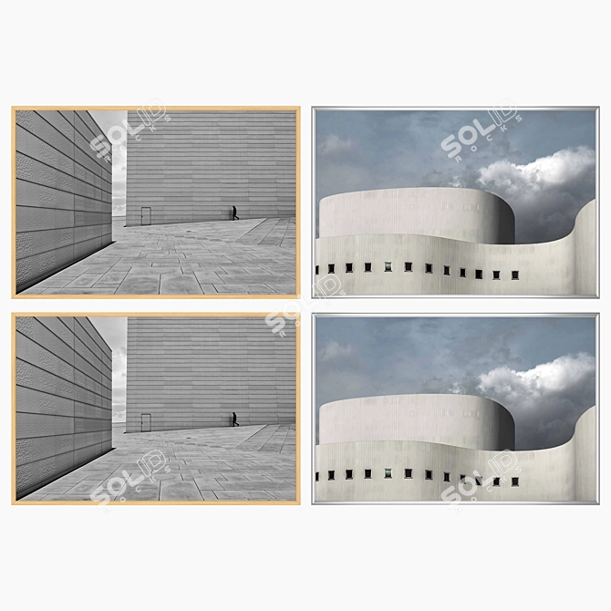 Modern Art Set: 2 Paintings & 4 Frame Options 3D model image 3