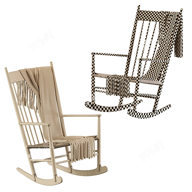 Wegner J16 Rocker: Danish Design, Hand-Woven Seat 3D model image 4