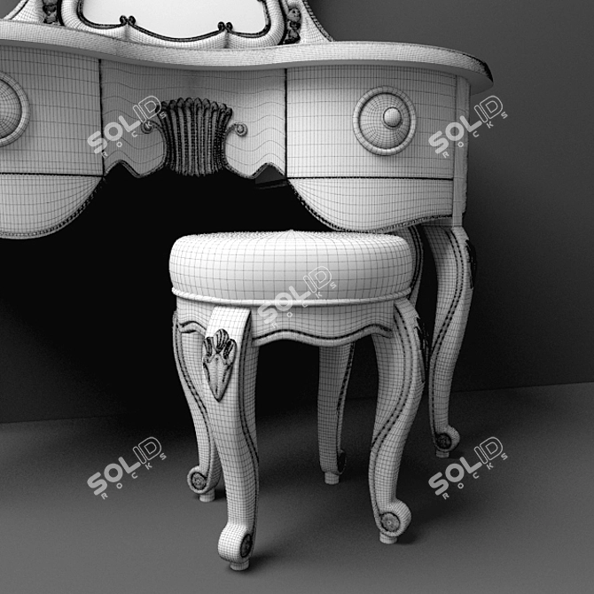 Elegant Oak Dressing Table with Stool 3D model image 1