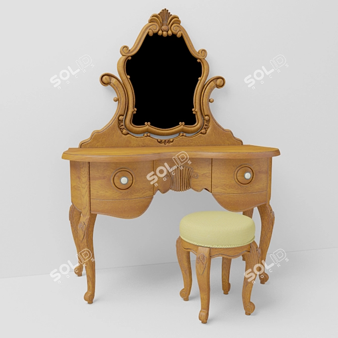 Elegant Oak Dressing Table with Stool 3D model image 5
