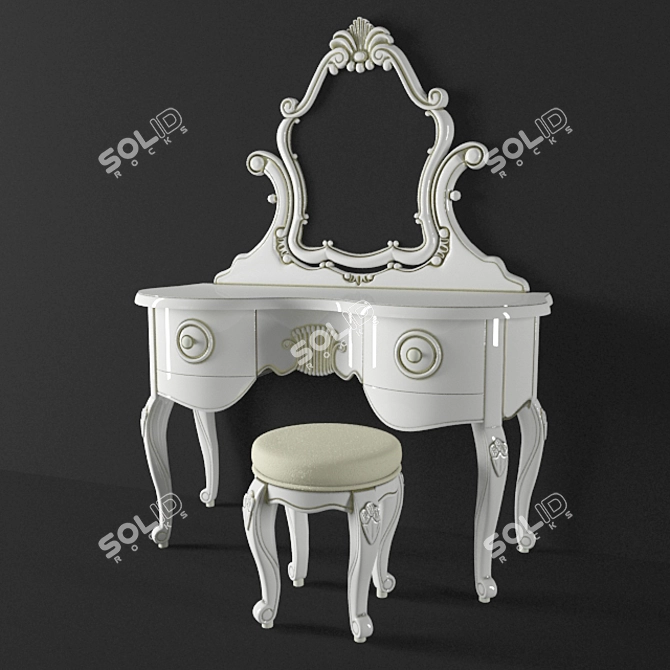 Elegant Oak Dressing Table with Stool 3D model image 6