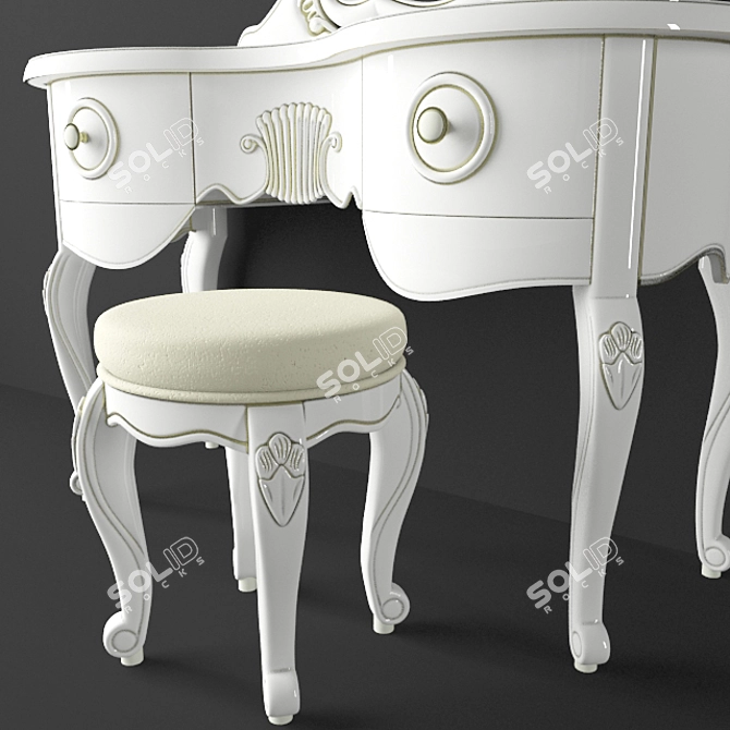 Elegant Oak Dressing Table with Stool 3D model image 9