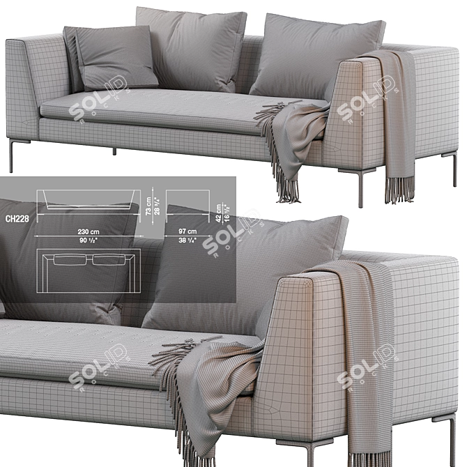 Modern Charles Sofa: 230x73x97cm 3D model image 3