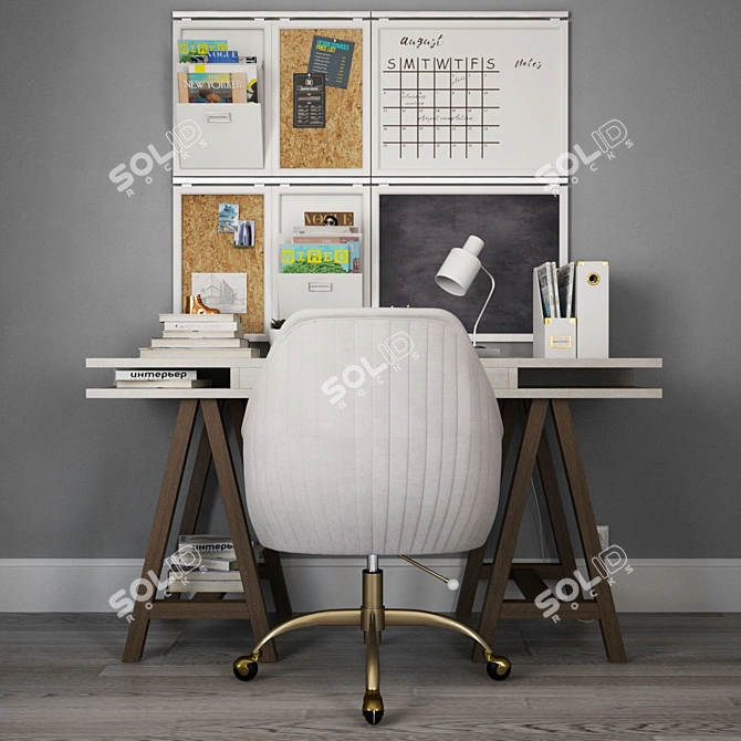 Workplace Setup: Swivel Desk Chair, Storage Desk, Pencil Holder 3D model image 1