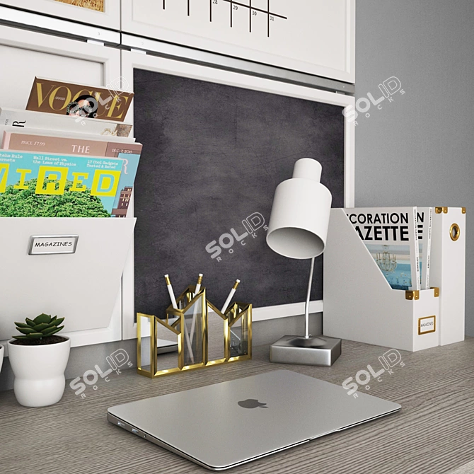 Workplace Setup: Swivel Desk Chair, Storage Desk, Pencil Holder 3D model image 2