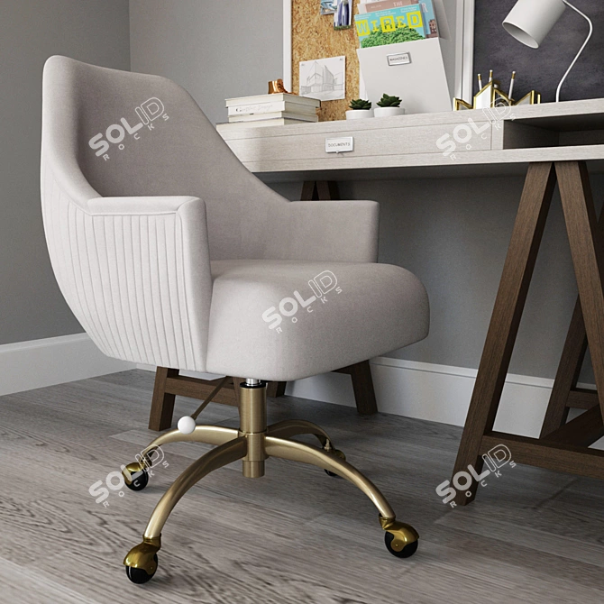 Workplace Setup: Swivel Desk Chair, Storage Desk, Pencil Holder 3D model image 3