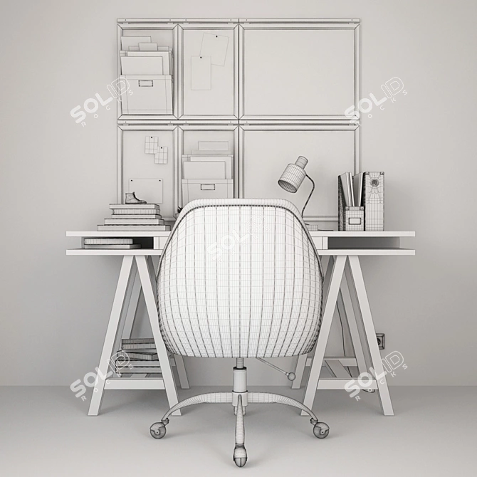 Workplace Setup: Swivel Desk Chair, Storage Desk, Pencil Holder 3D model image 4