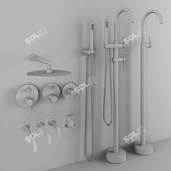 Feramolli Bathroom Set: ELE BL287 Faucet, BL763 Wall Mount Bracket, BL637 Floor Mount Tub Faucet, 3D model image 5